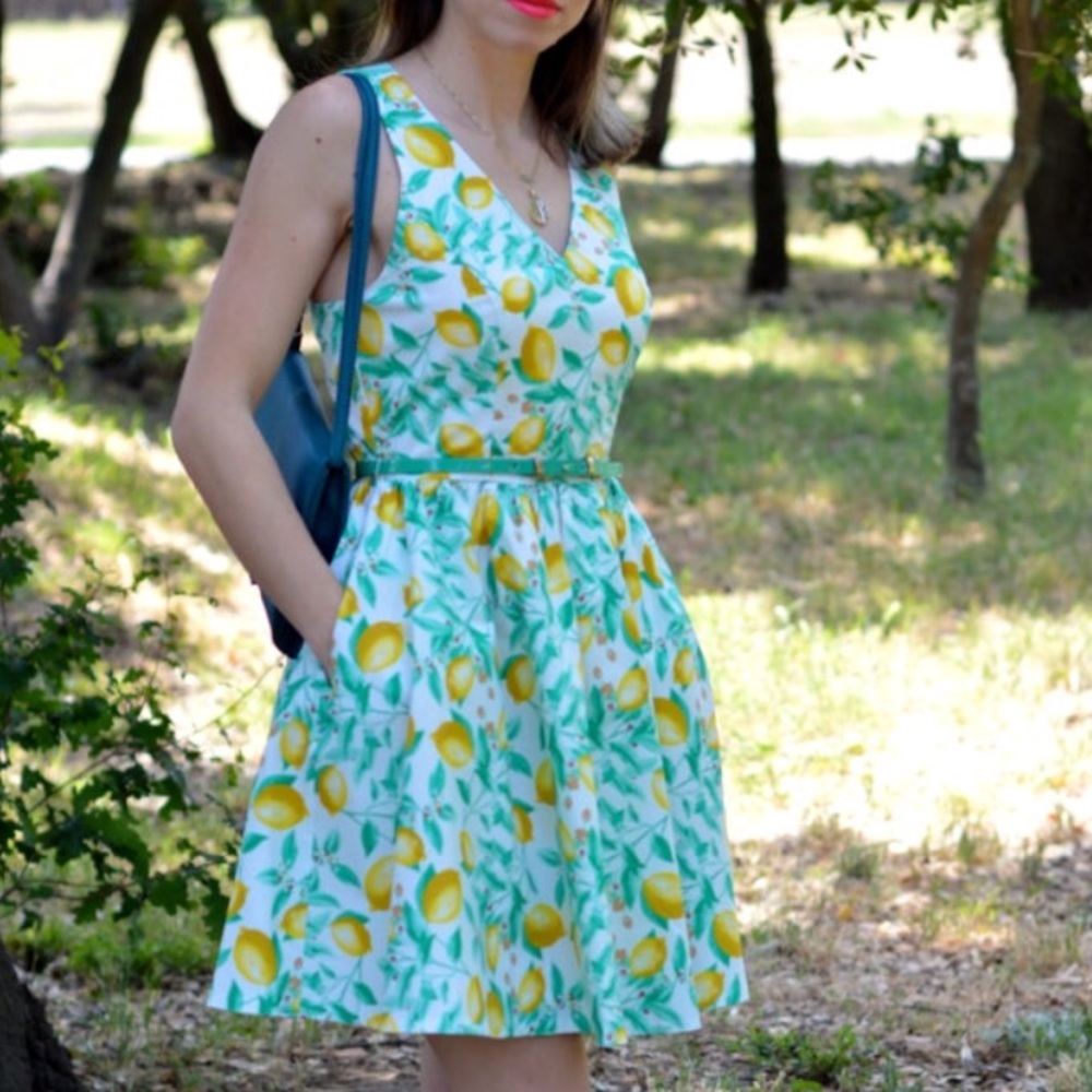 Lemon print a line dress